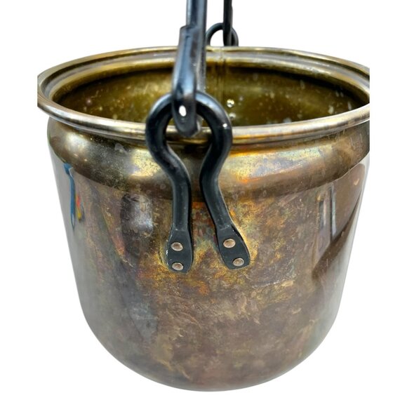 Brass Bucket Pot Planter Handmade Cast Iron Handle - Picture 10 of 13